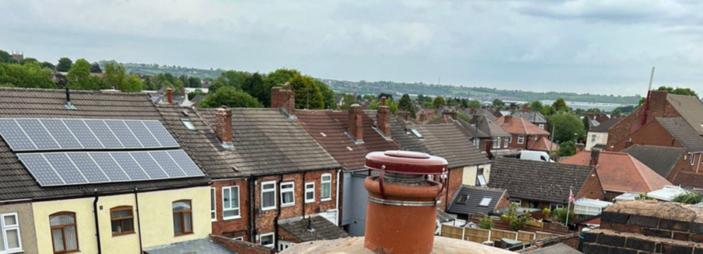 This is a photo taken from a roof which is being repaired by TRP Roofing Brough, it shows a street of houses, and their roofs